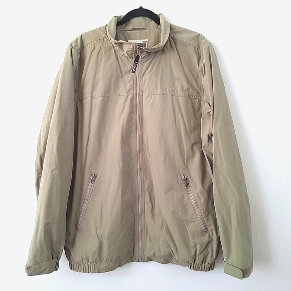 L.L. Bean Men's Tan Nylon Fleece Lined Weatherproof Jacket Large Tall